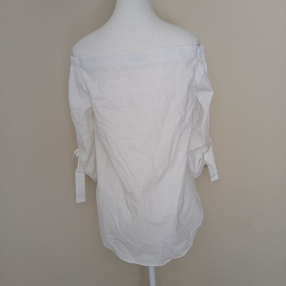 Aritzia Babaton Malik Off Shoulder Blouse Tie Sleeve Cotton White Size XS - Picture 5 of 9